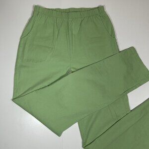 Vtg Denim & Co High Waisted Green Pants Pull On Elastic Waist Tapered Sz TM USA